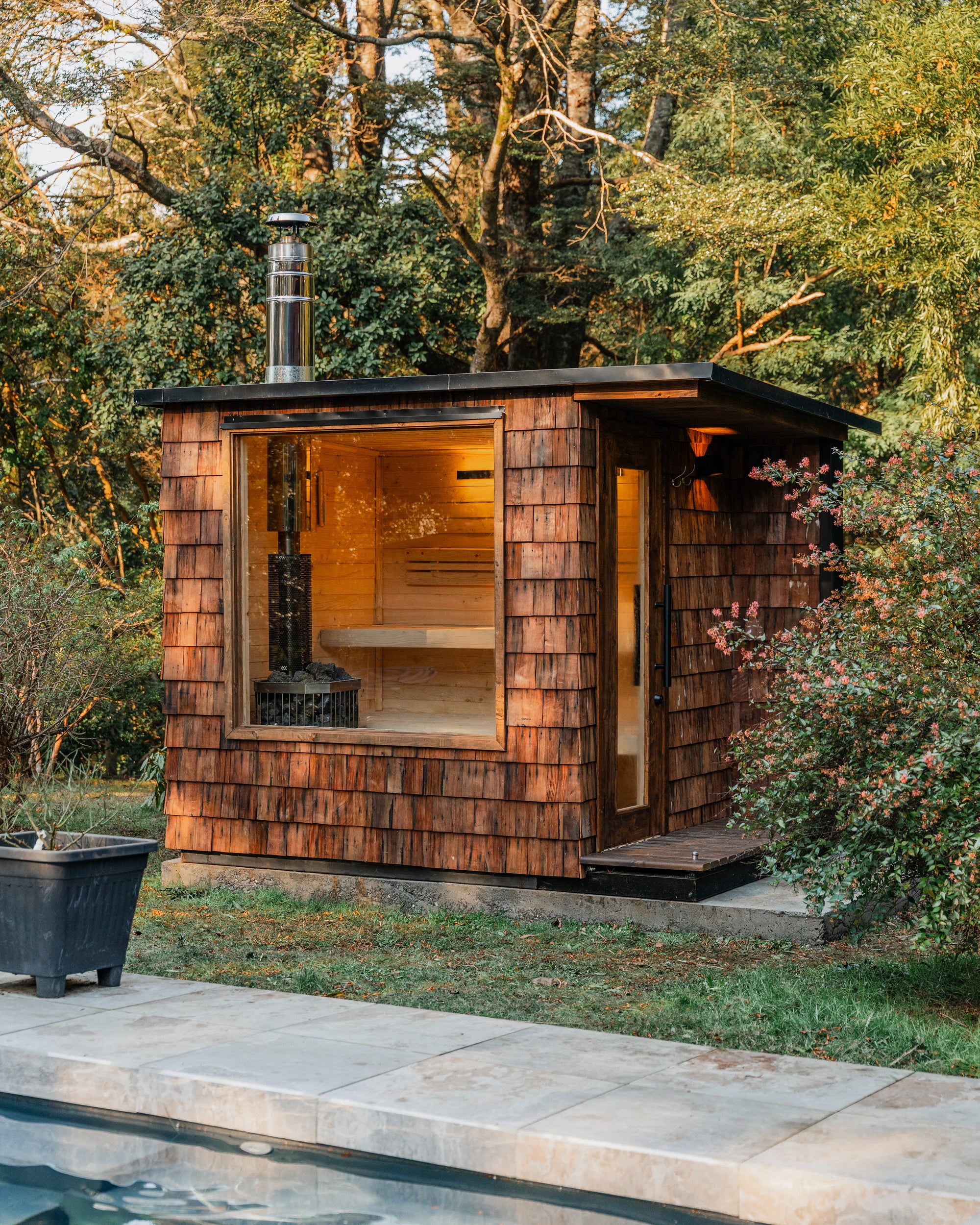 Sauna Exterior 4 personas a leña  cabina extendida