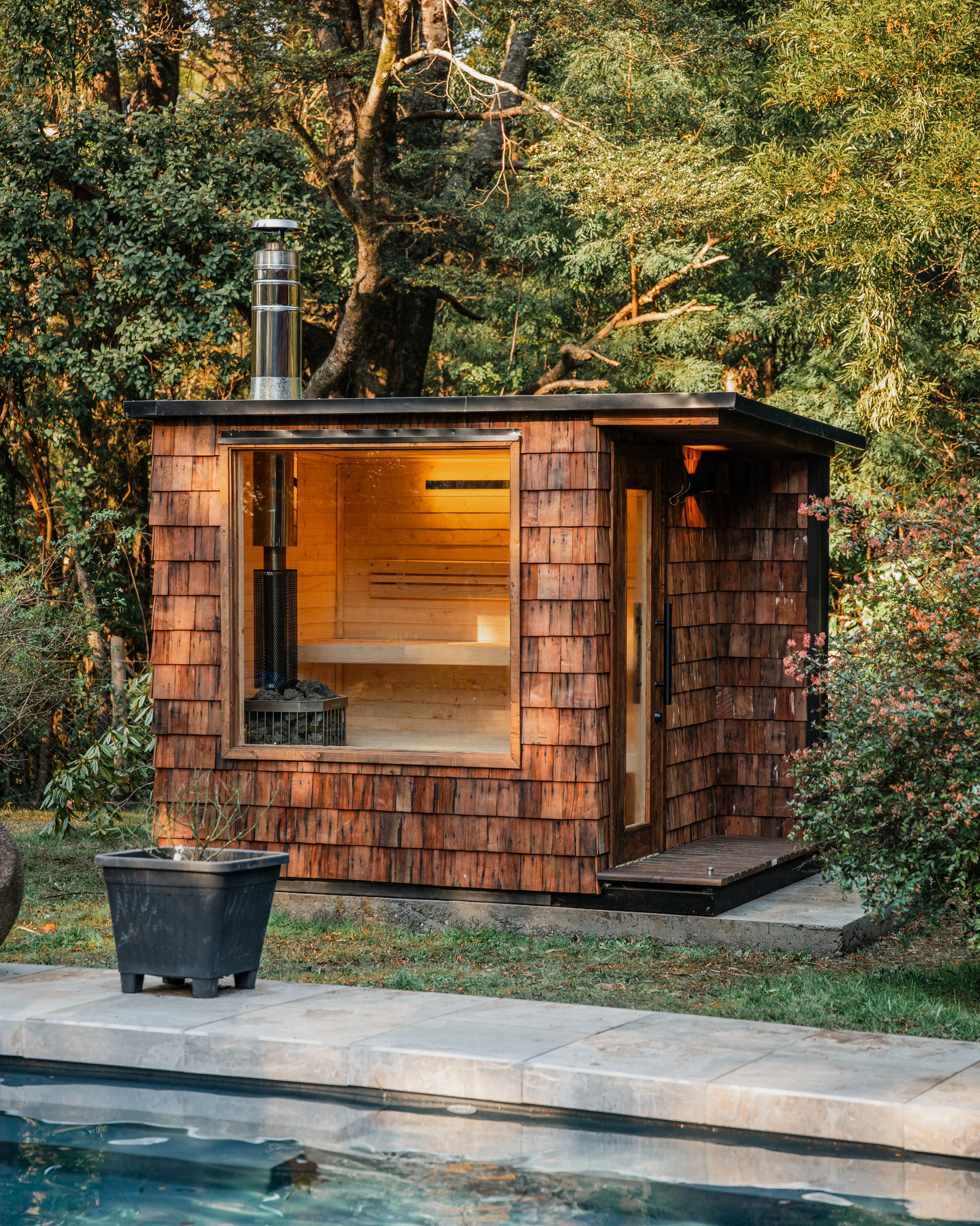 Sauna Exterior 4 personas a leña  cabina extendida
