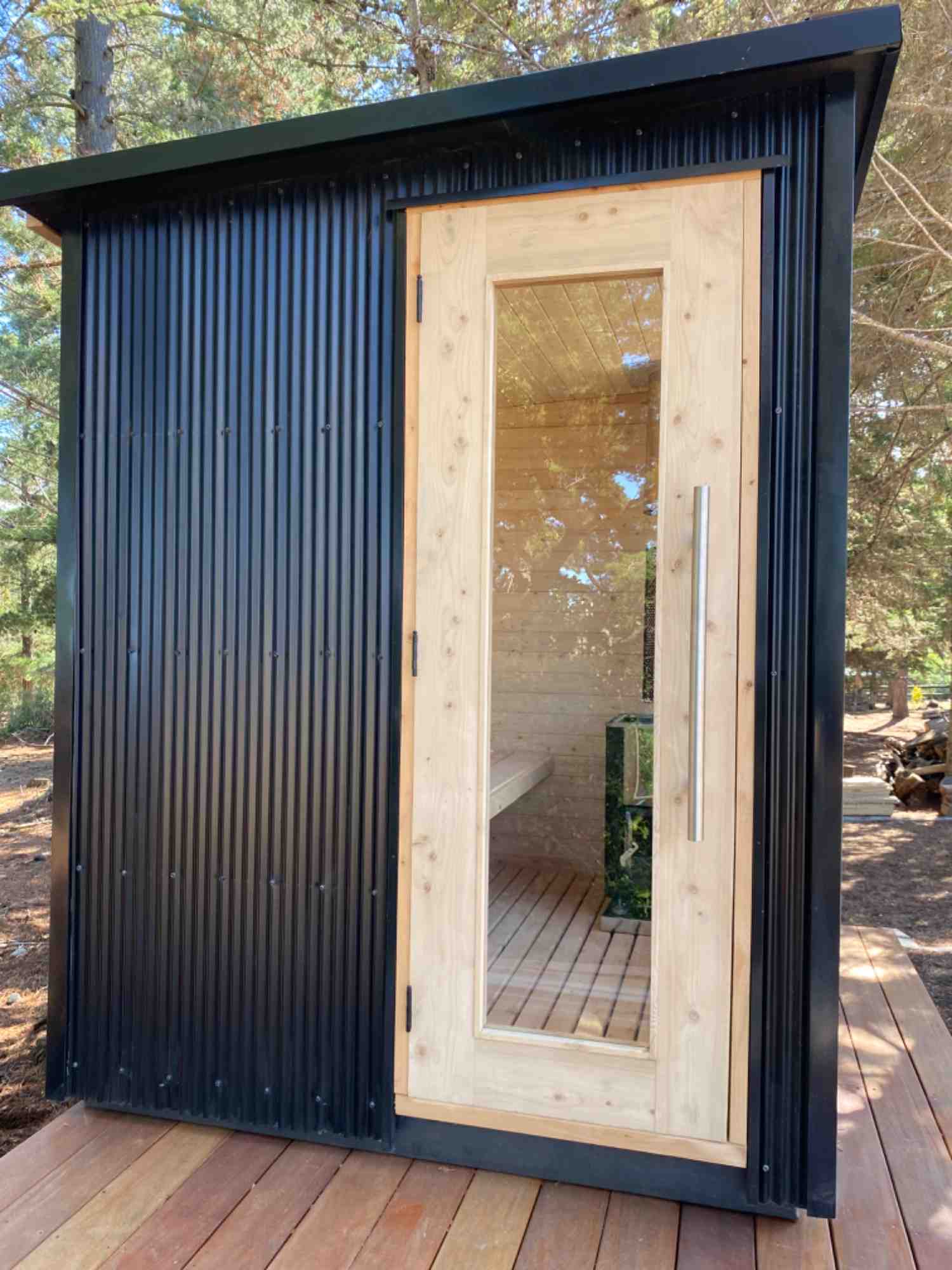 Puerta de vidrio de sauna a leña — Ancestral Chile