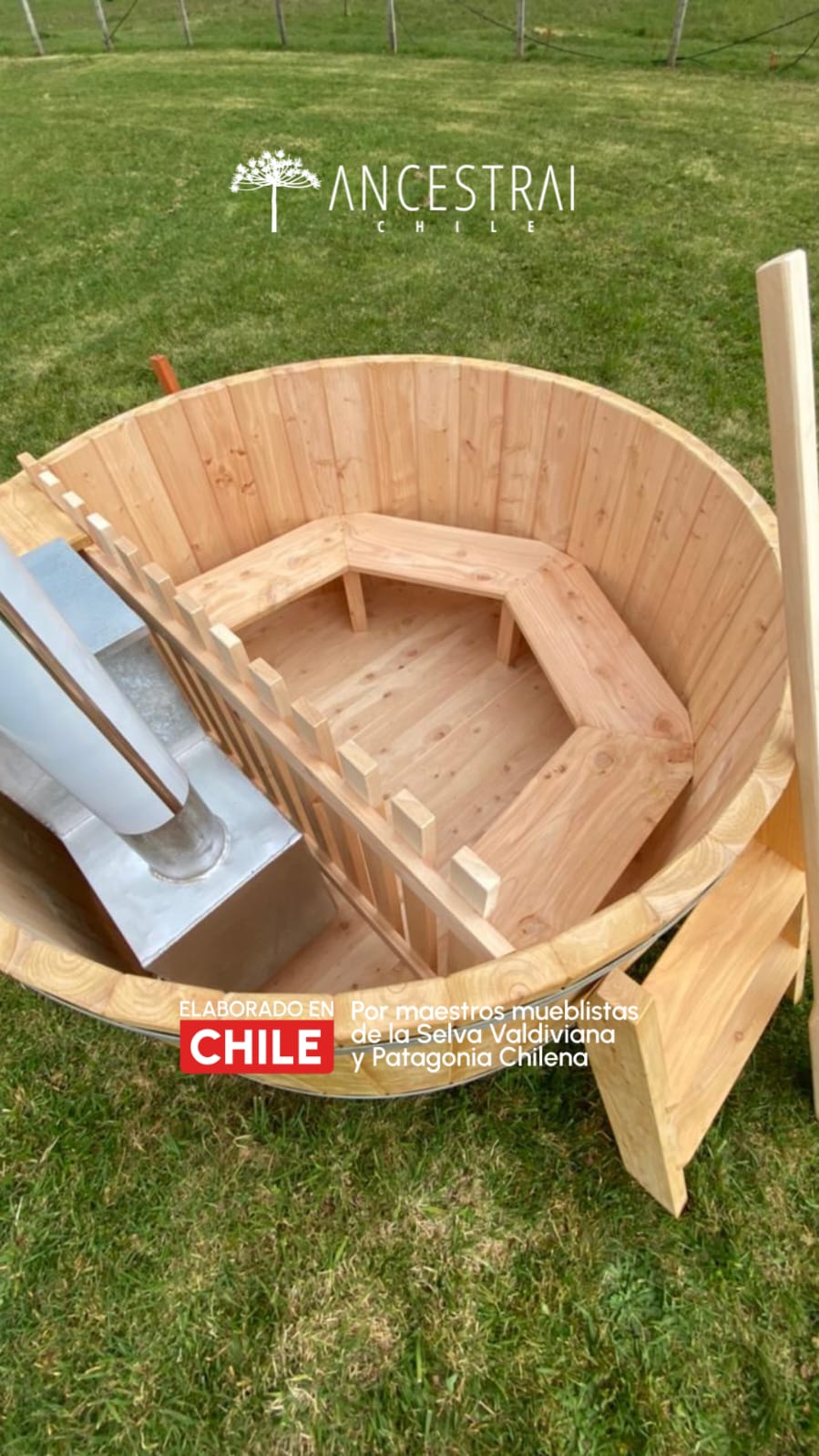 Tinaja caliente para 2 personas instalada en jardín — Ancestral Chile